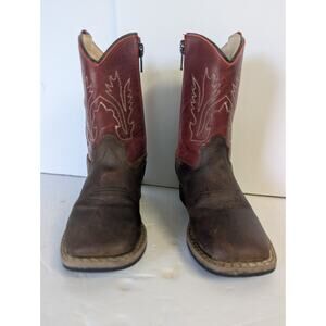 Old West Childres Cowboy Boots, Red& Brown,8.0D, Square Toe,